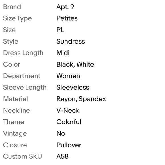 Apt 9 Black White Midi Dress Size Large Petite Sleeveless - Picture 3 of 3